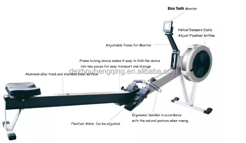 Magnetic boater rowing machine air rower for commercial gym fitness